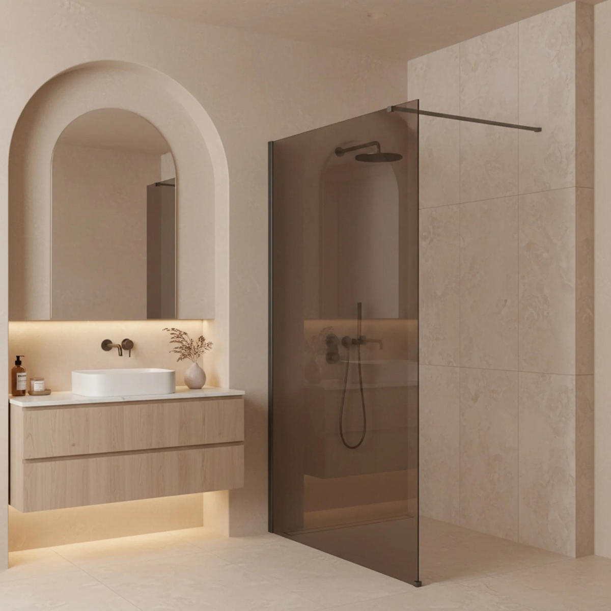 DUSCHWAND Rea Flexi Brown / Titan 130 - Titanfarben, Glas (120/130/195cm) - REA