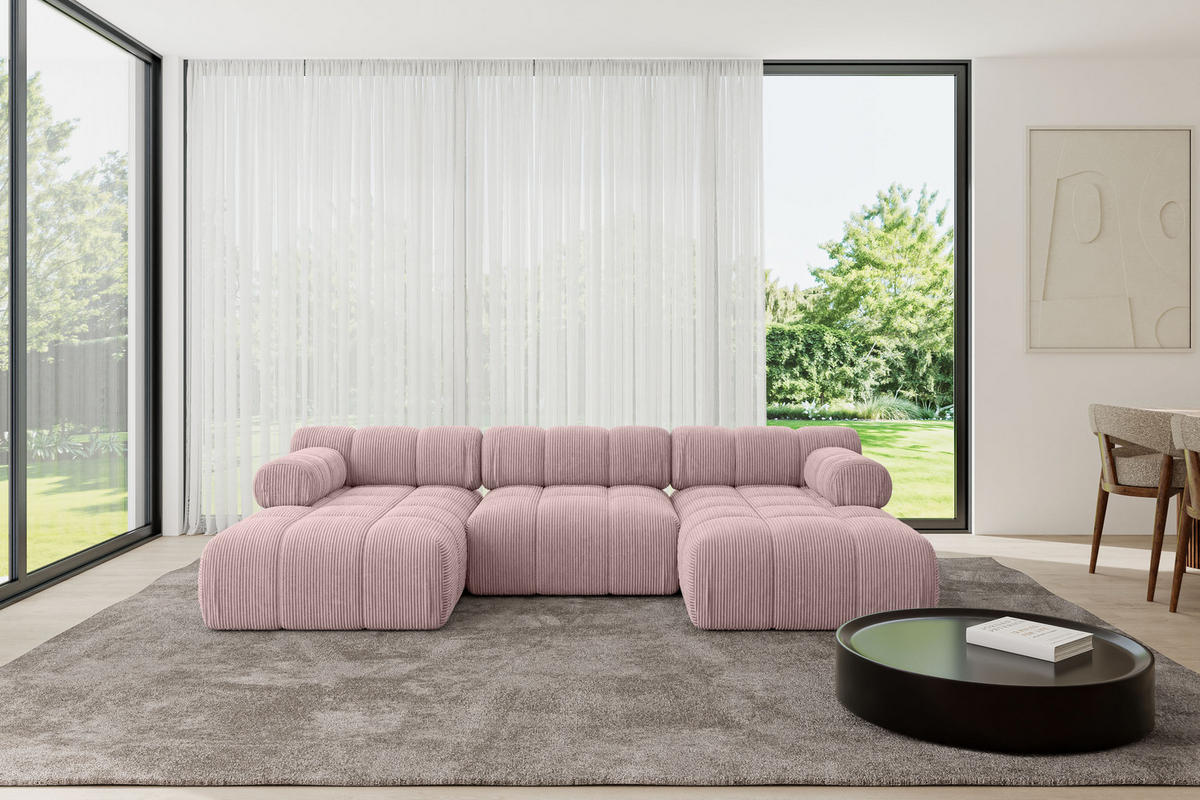 WOHNLANDSCHAFT modulares Sofa Tesso-U1 - 285x160x70 cm Rosa Cord - Rosa, Holzwerkstoff/Textil (285/70/160cm) - ALTDECOR