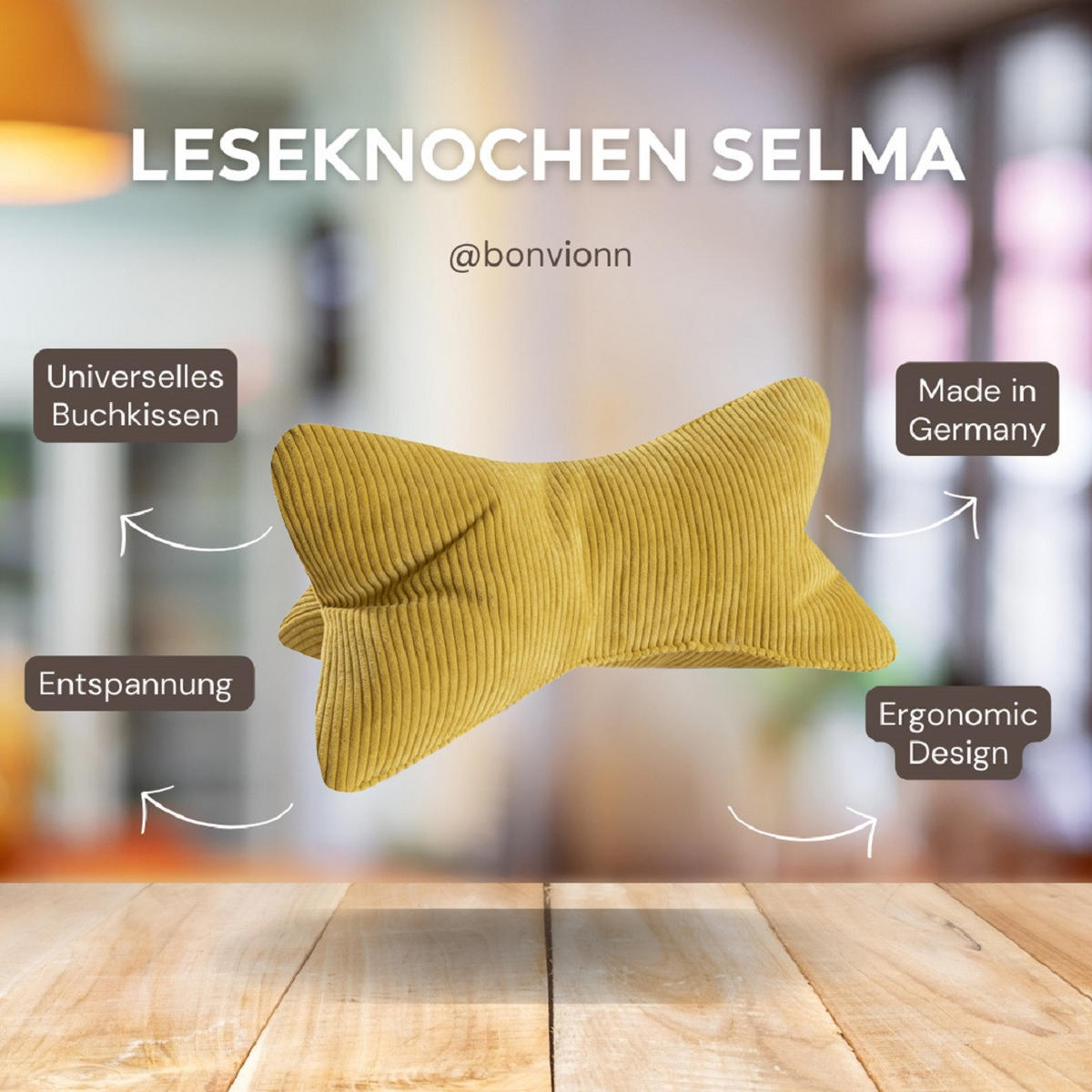 KISSEN Leseknochen Selma - Gelb, Textil (22/42cm) - Bonvionn