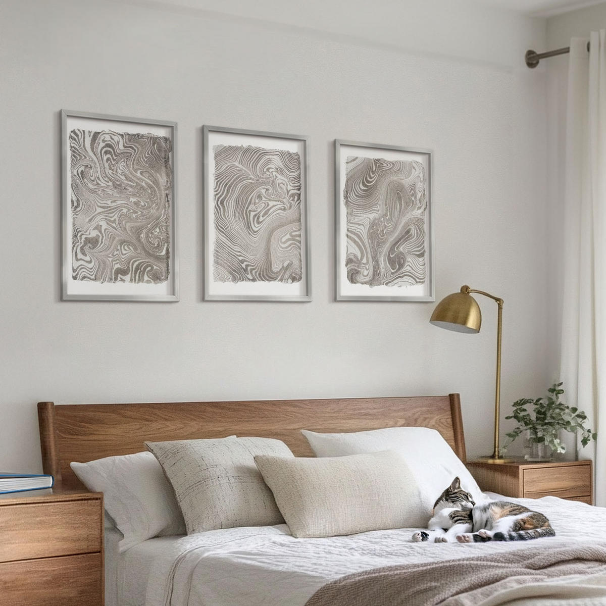 BILDER SET 3er Set - 40x60 cm Silberner Rahmen - Moderne Formen Malerei - Silberfarben, Kunststoff (40/60cm) - TULUP