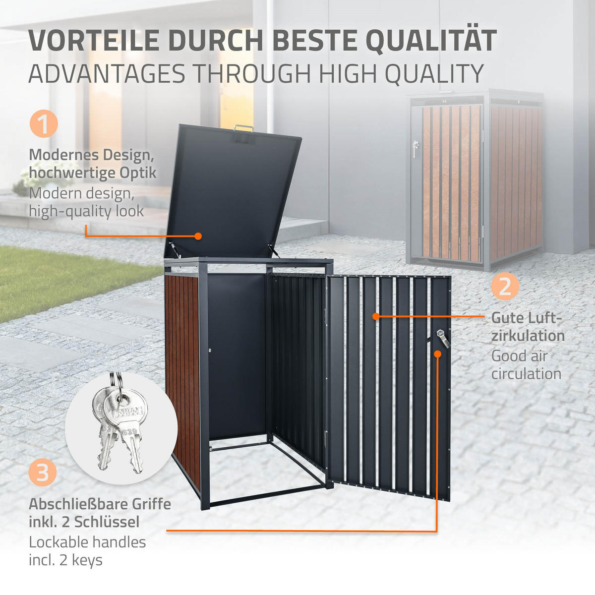 MÜLLTONNENBOX 3er Anthrazit-Rostoptik - Rotbraun, Metall (80/116.3/200cm) - ML-DESIGN