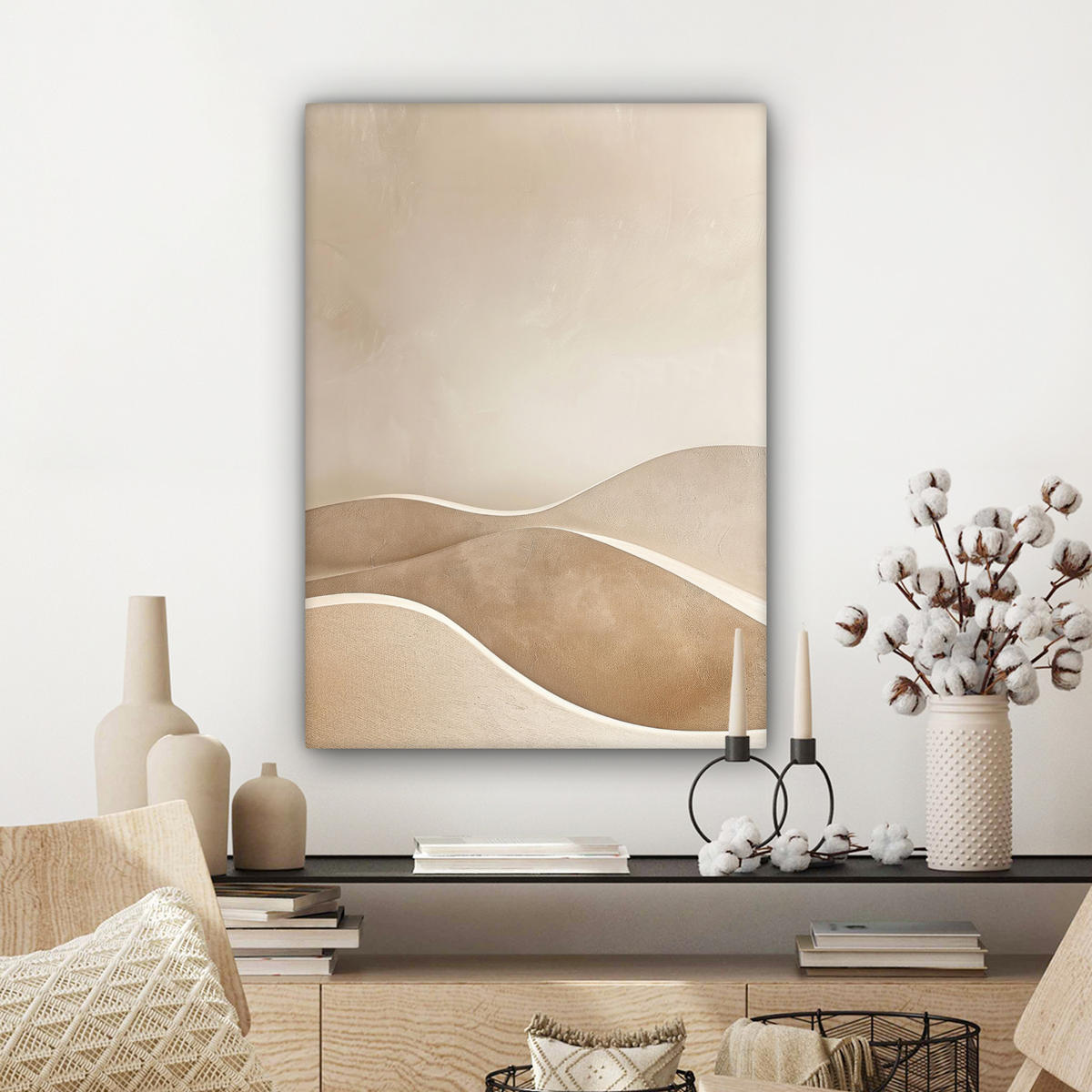 LEINWANDBILD Beige - Natur - Abstrakt - Modern 60x80 cm - Beige, Textil (60/80cm) - MuchoWow