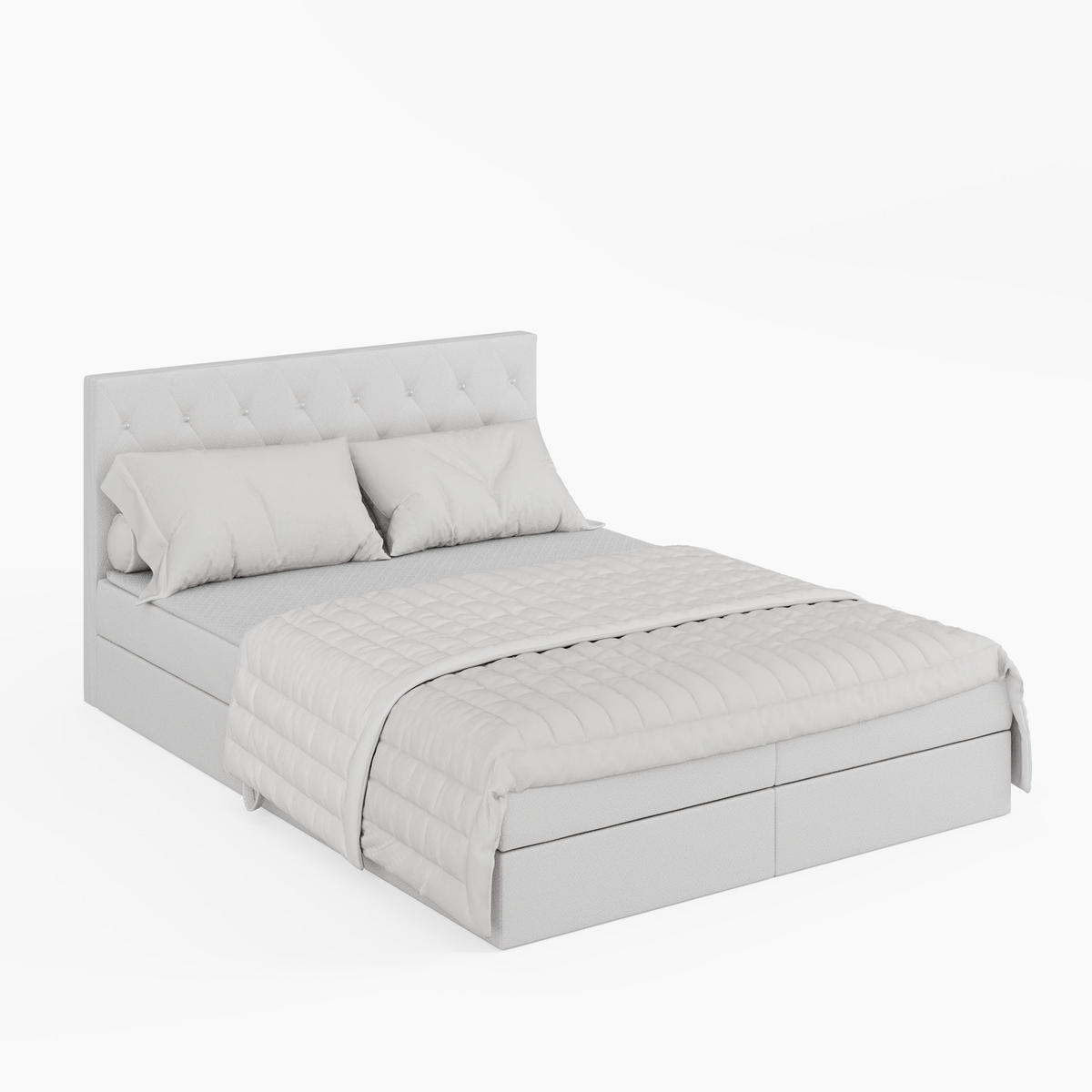 BOXBETT CRYSTAL 140/200 cm, in Weiß, Velours-Stoff, Bettkasten, Matratze, Topper - Weiß, Textil (140/20cm) - Barchello