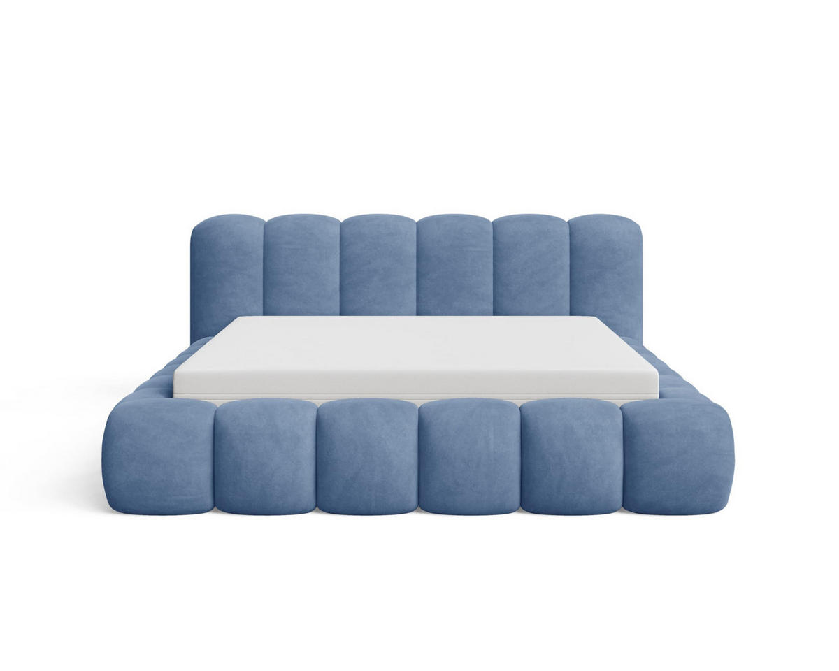 POLSTERBETT 160x200 mit Bettkasten, Lattenrost und Kopfteil, Velluto-Samt Stoffbezug Blau - Blau, Holz (160/200cm) - Chilly