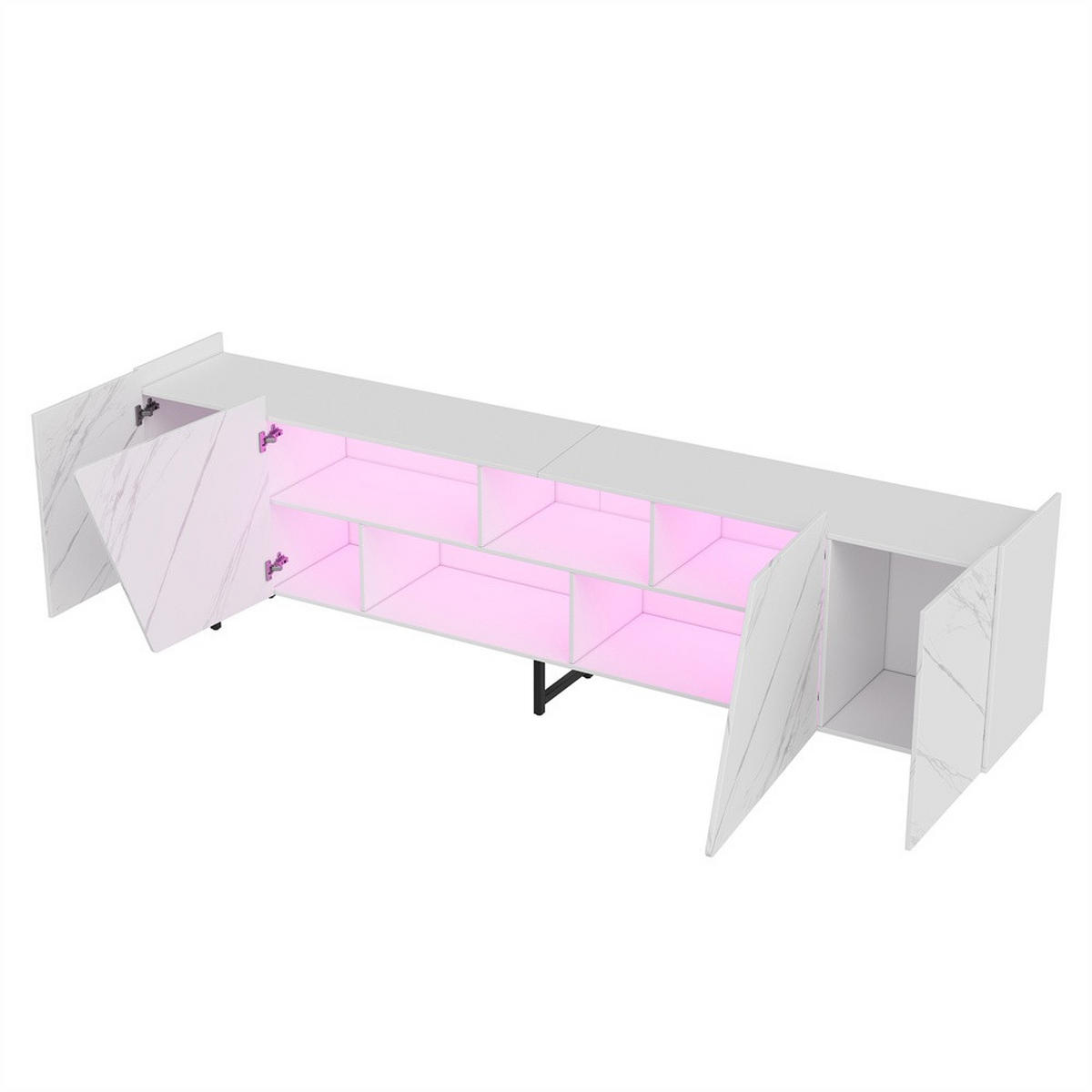 TV-LOWBOARD - TV-Schrank mit LED-Beleuchtung und offenem Ausstellungsbereich - Marmoroptik Weiß - Weiß, Holzwerkstoff (34.5/67.7/220cm) - DELFA