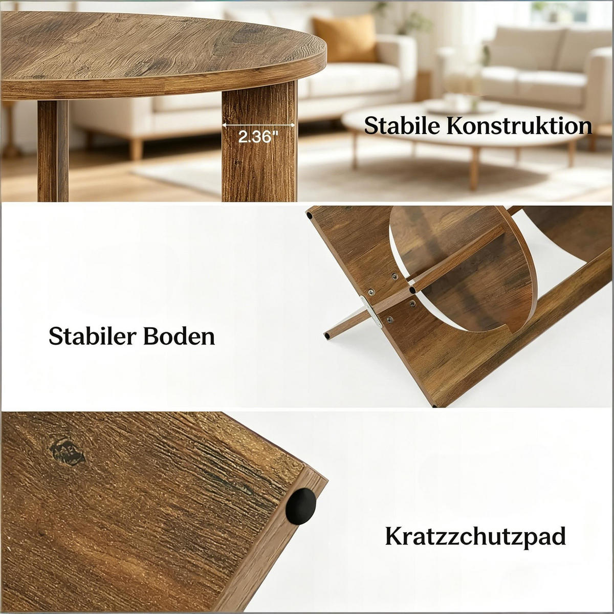 BEISTELLTISCH Rustic Brown rund 2 Ebenen 50/50/65 cm - Wildeiche, Holzwerkstoff (50/50/65cm) - PANGIVO