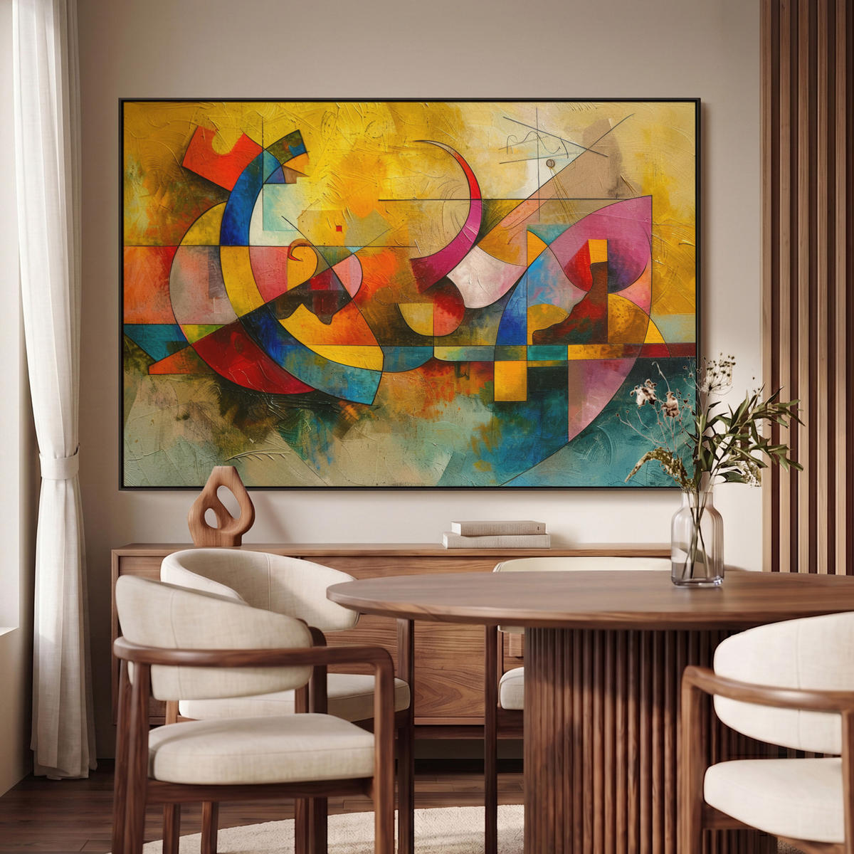 LEINWAND Bilder mit Rahmen - Kunst - Abstrakt - Modern - 120x80 - Gelb, Textil (120/80cm) - MuchoWow