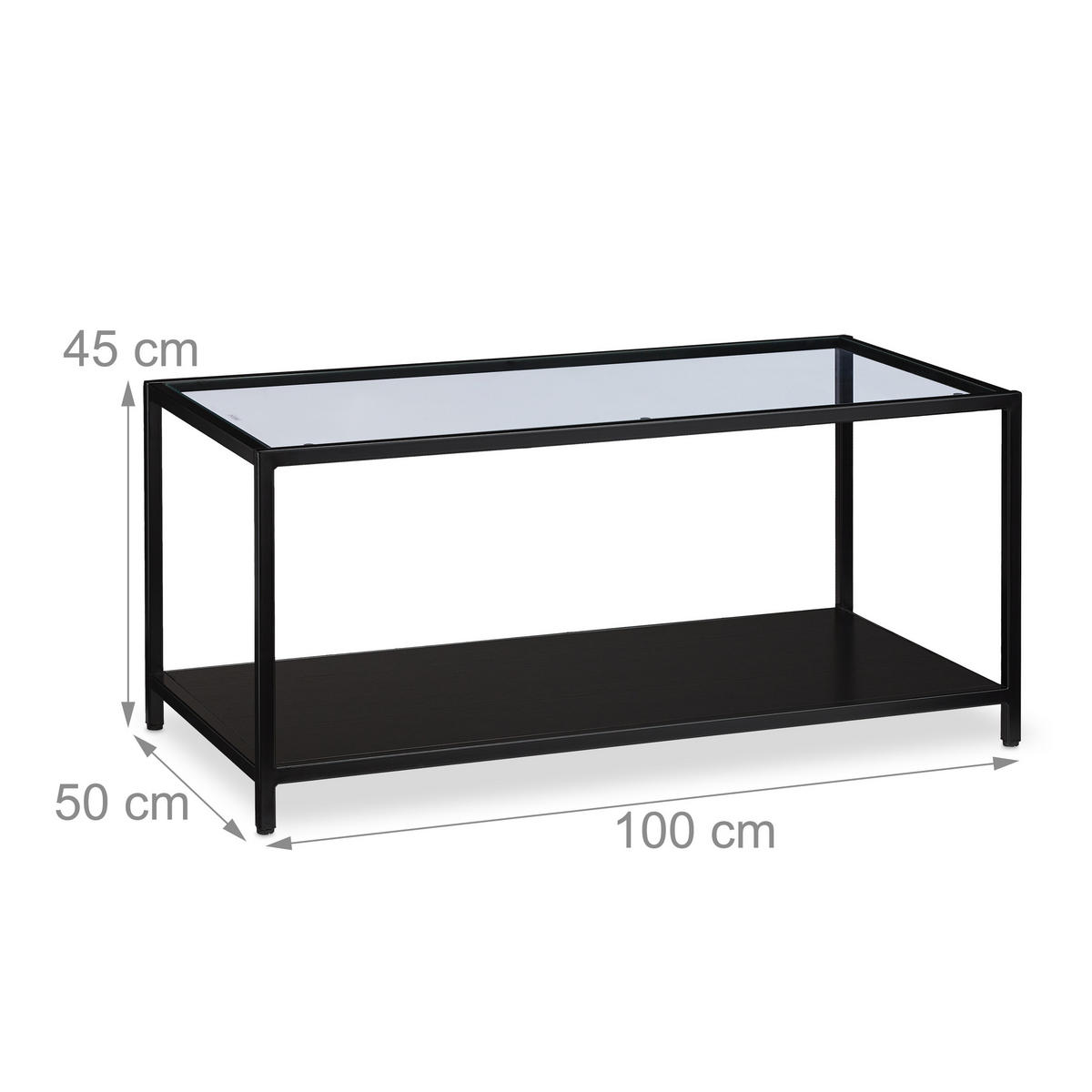 COUCHTISCH - Schwarz, Glas/Holzwerkstoff (50/100/45cm) - Relaxdays