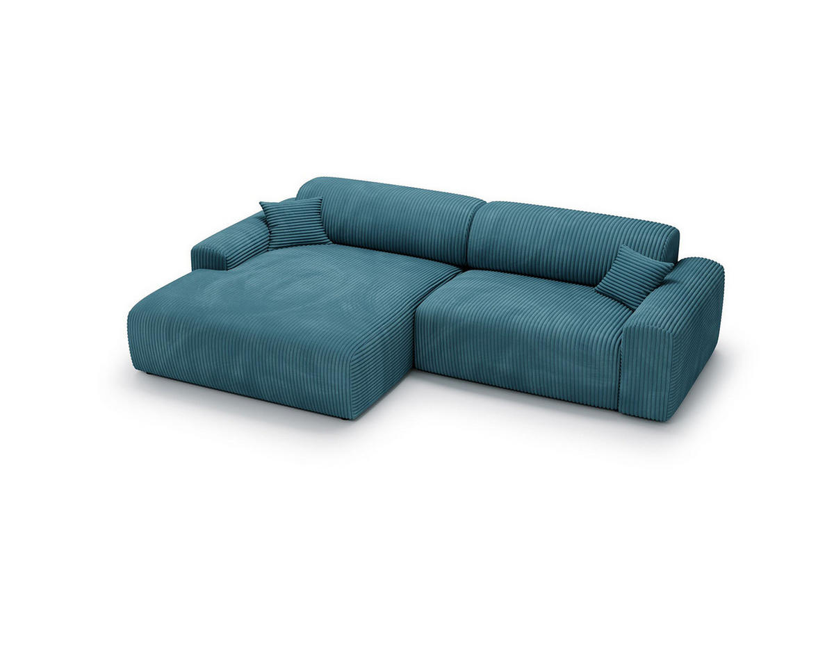 ECKSOFA mit Longchair - Cord - Türkis/Schwarz, Kunststoff/Textil (284/178cm) - home24