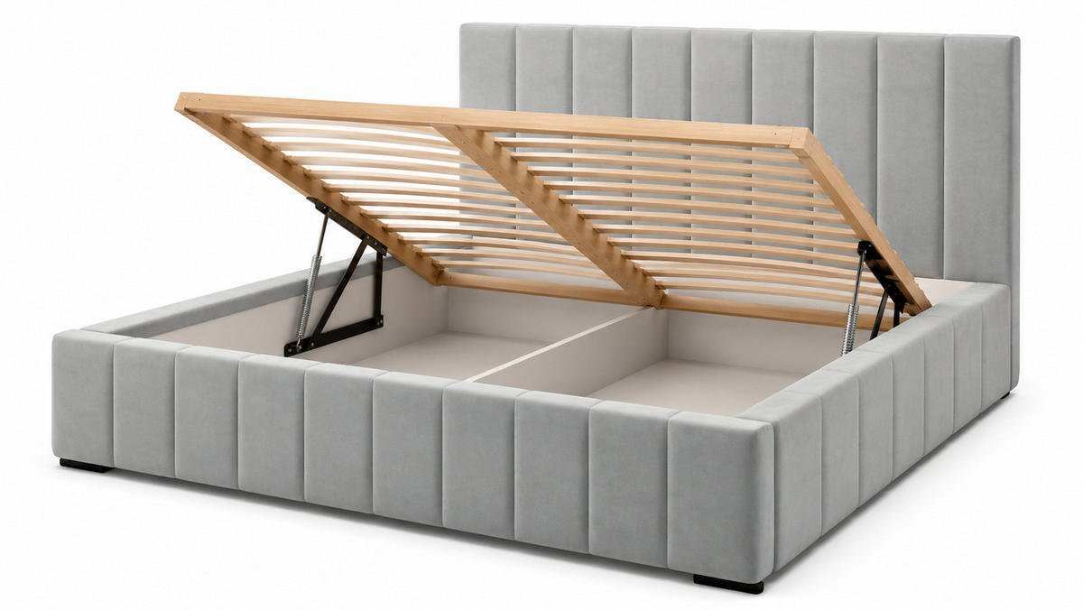 MARPUR Polsterbett NERO 180x200 cm mit Bettkasten und Lattenrost, Silber - Chromfarben/Silberfarben, Holz/Holzwerkstoff (180/200cm) - Marpur