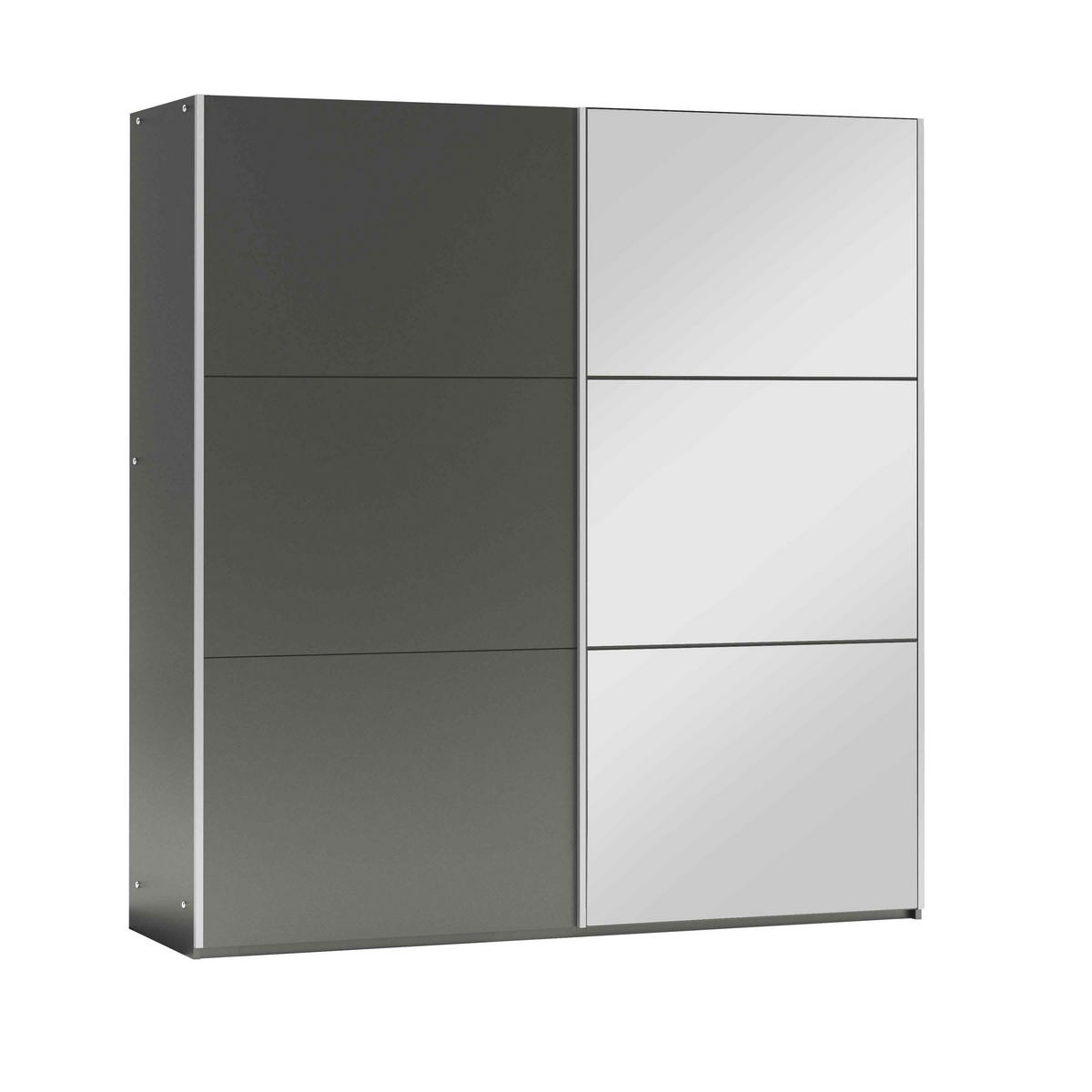 SCHWEBETÜRENSCHRANK IVERN 200/215/65 cm 2-türig mit Spiegel Graphitfarben - Graphitfarben, Holzwerkstoff (200/215/65cm) - MASSENO