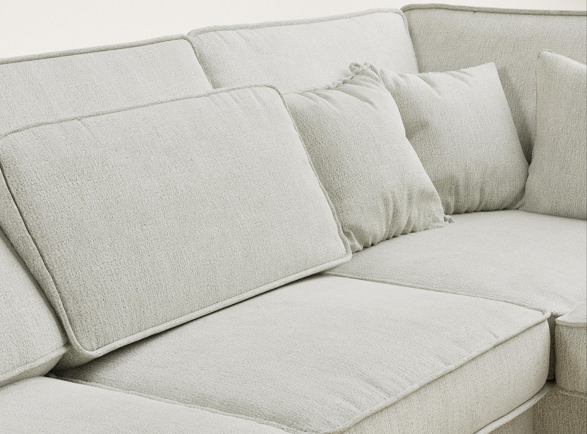 ECKSOFA Kirou Creme Chenille-Stoff - Rechts Seite - Creme/Schwarz, Holz/Holzwerkstoff (311/225cm) - Maison de Reve