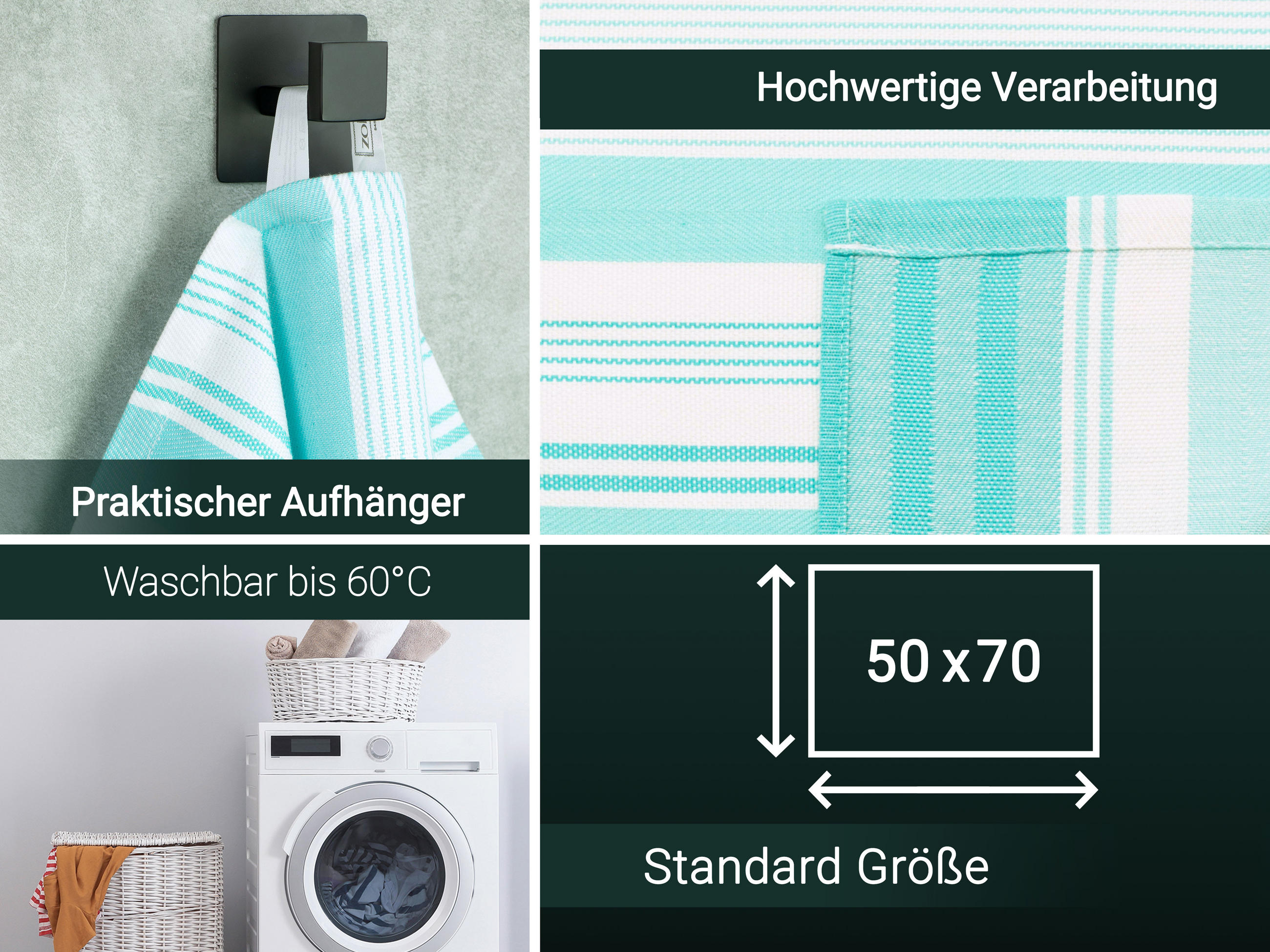 GESCHIRRTÜCHER, 4er-Set, 50x70 cm, 100% Baumwolle, Grün - Mintgrün, Textil (50/70cm) - Zollner