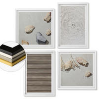 WANDBILDER 4er-Set - 50x50 cm & 40x60 cm Weißer Rahmen - Natürliche Texturen Holz Steine - Weiß, Kunststoff (50/50cm) - ArtPrintCave