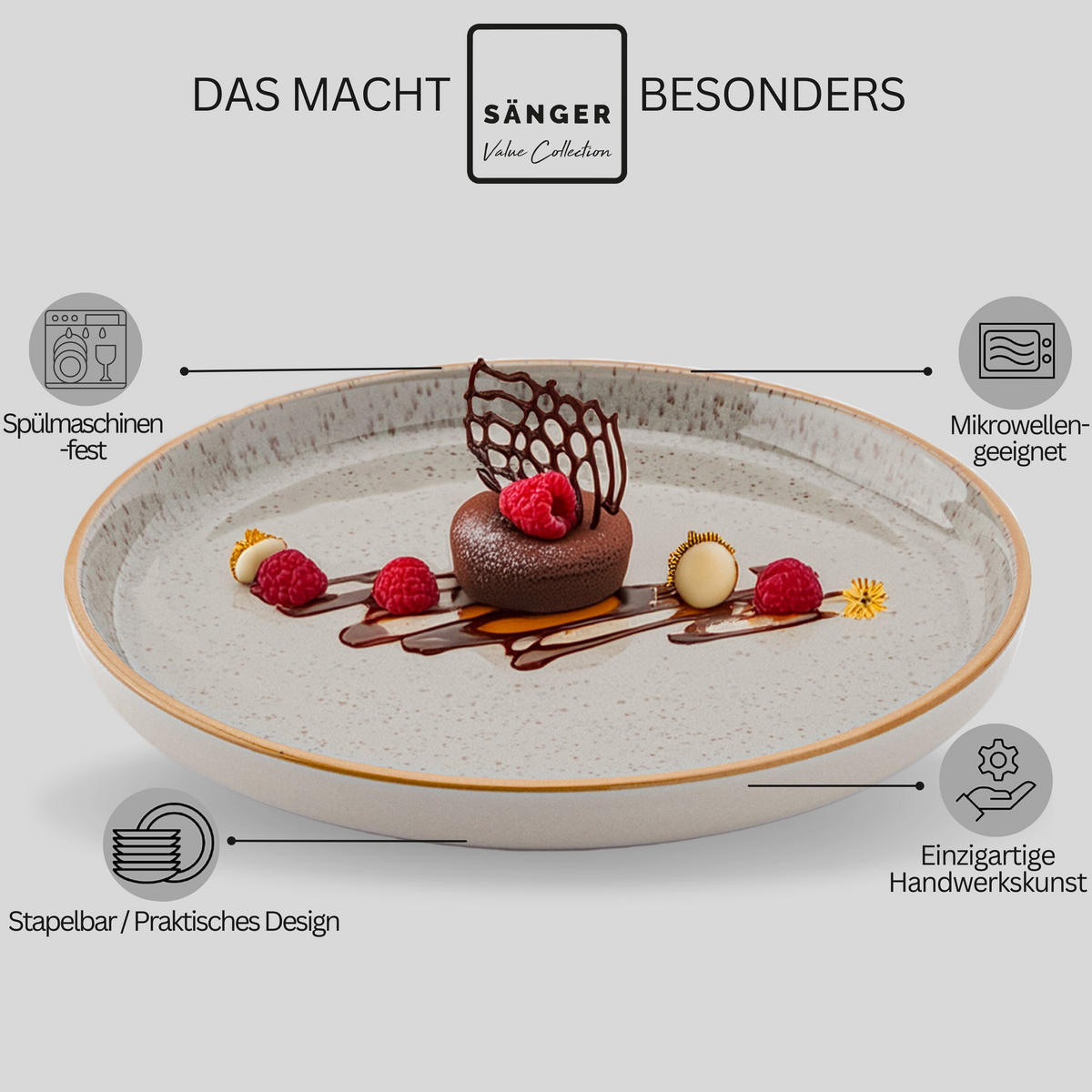 DESSERTTELLER RIO PERLGRAU - 6 teilig aus Steingut - Grau, Stein (20.5cm) - Sänger