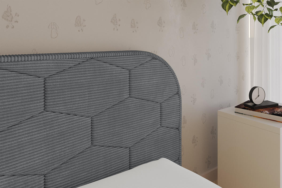 EINZELLBETT Jugendbett mit Bettkasten und Matratze H3/H4, Links - JAXY 90x200 Dunkelgrau - Graphitfarben, Holzwerkstoff/Textil (90/200cm) - ALTDECOR
