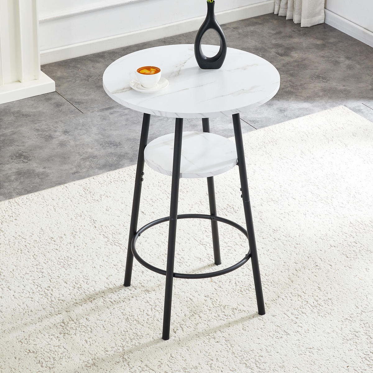 BARTISCH 60/60/89 cm mit Ablage in Weißer Marmoroptik und Metallgestell - Weiß, Holzwerkstoff (60/60/89cm) - BEAOK