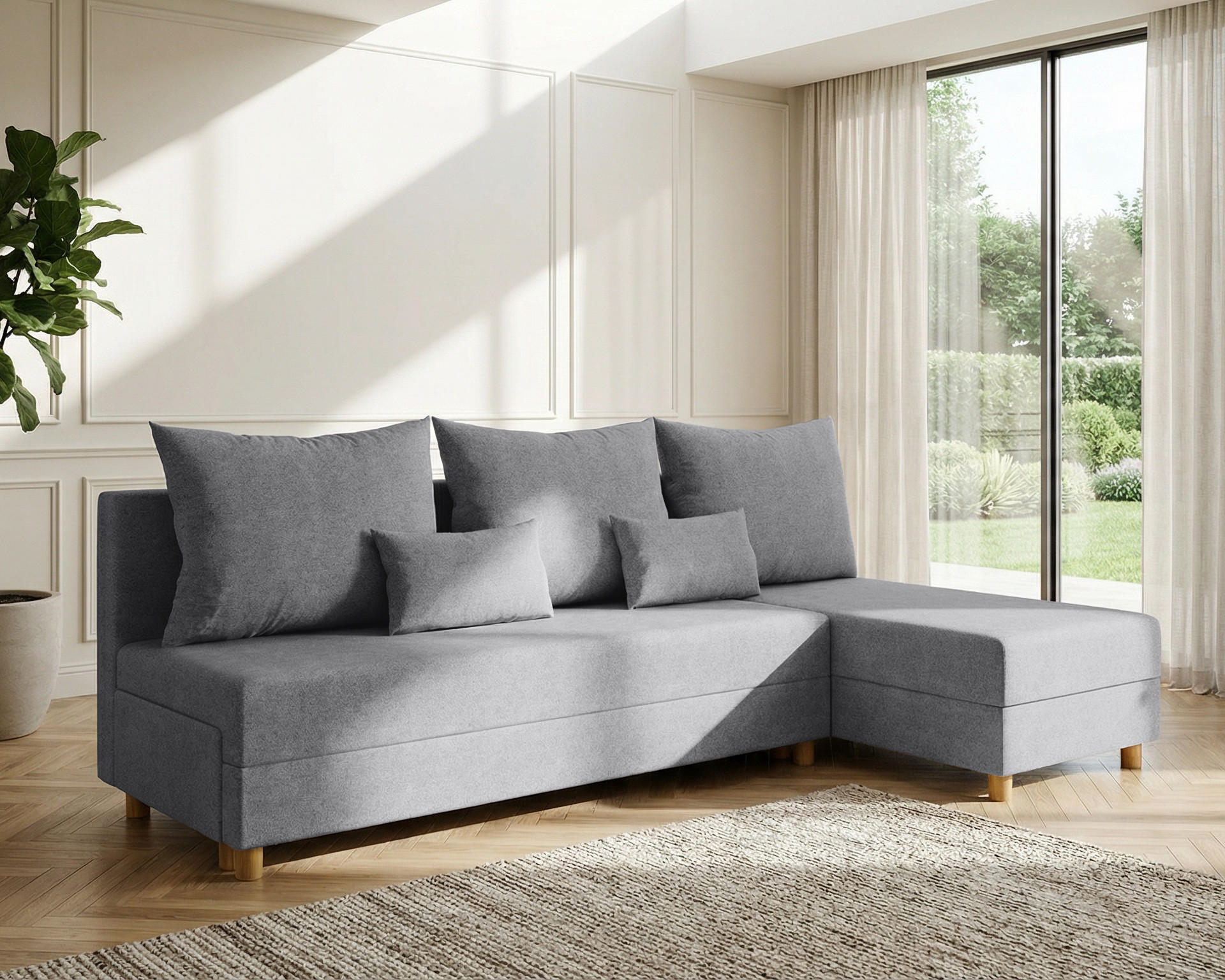 ECKSOFA Lellice L-Form- links oder rechts montierbar, grau - Grau, Holz (214/122cm) - Homesy