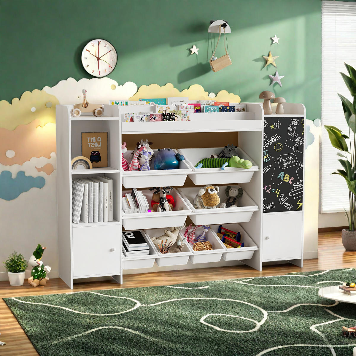 KINDERREGAL 4-stöckig weiß mit Aufbewahrungsboxen - Weiß, Holzwerkstoff (30/94.5/137cm) - SHOPENTRA