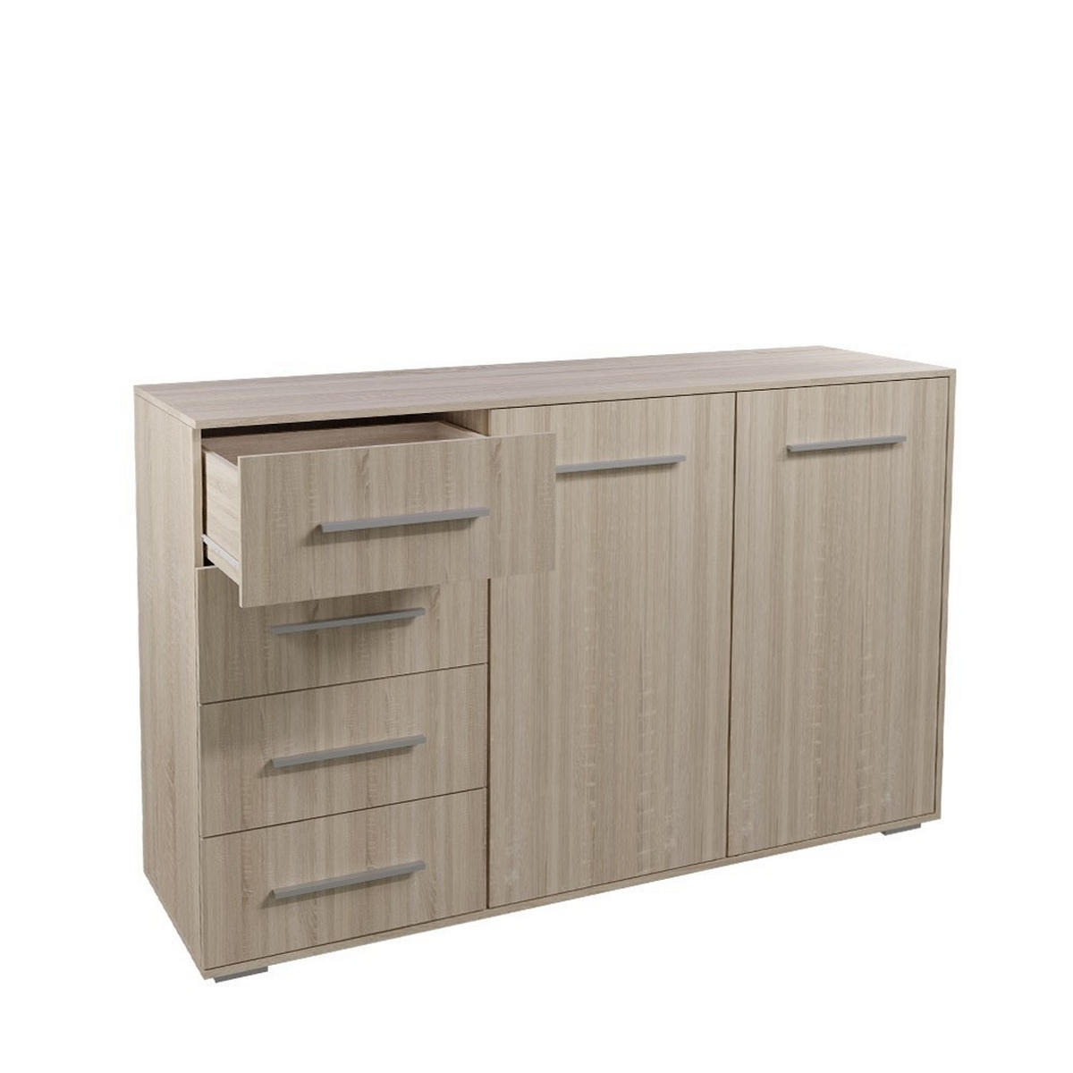 KOMMODE 135/96/45 cm Frida 01 2D4S Sonoma,Sonoma - Alufarben/Sonoma Eiche, Glas/Holz (135/59/45cm) - imoebel24