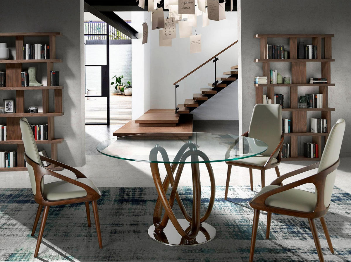 ESSTISCH Esstisch runde gehärtetes Glas aus walnussfarbenes Holz Ø130/75 cm - Transparent/Walnussfarben, Glas/Holz (130/130/75cm) - ANGEL CERDA