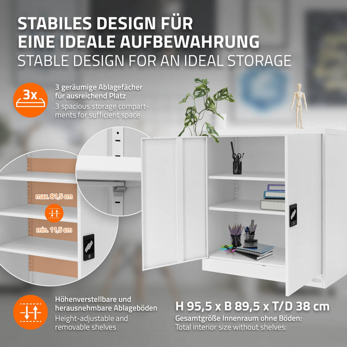 AKTENSCHRANK - Weiß, Metall (40/90/90cm) - ML-DESIGN