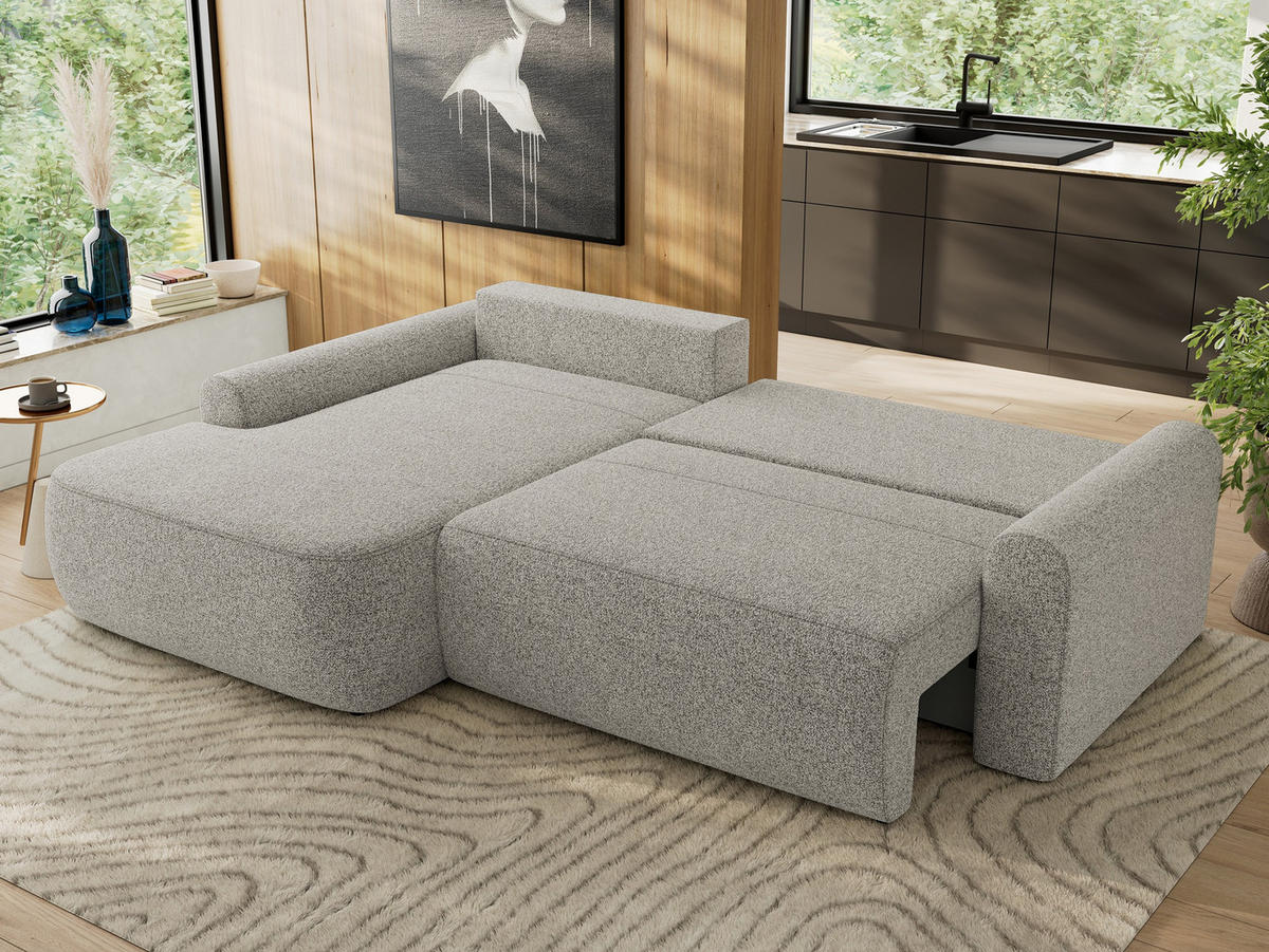 ECKSCHLAFSOFA CUBO L Hellgrau Struktur - links - Hellgrau/Schwarz, Kunststoff/Textil (273/187cm) - MKS