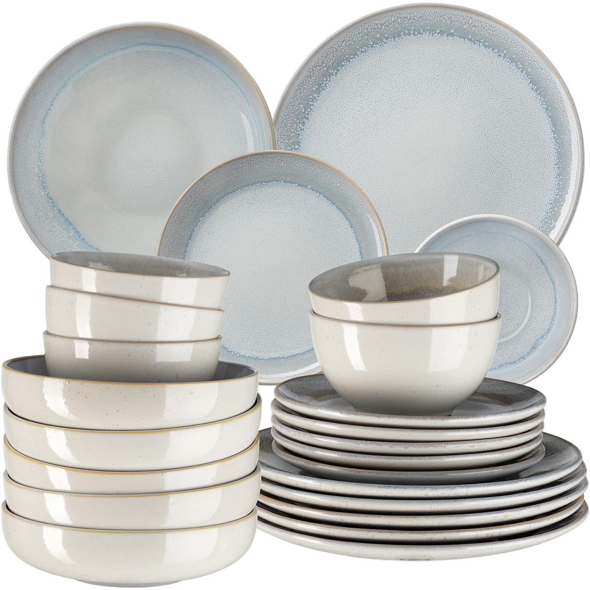 TAFELSERVICE Mare, ineinander stapelbar, Sand - Sandfarben, Keramik (26.5/2.5/26.5cm) - tectake