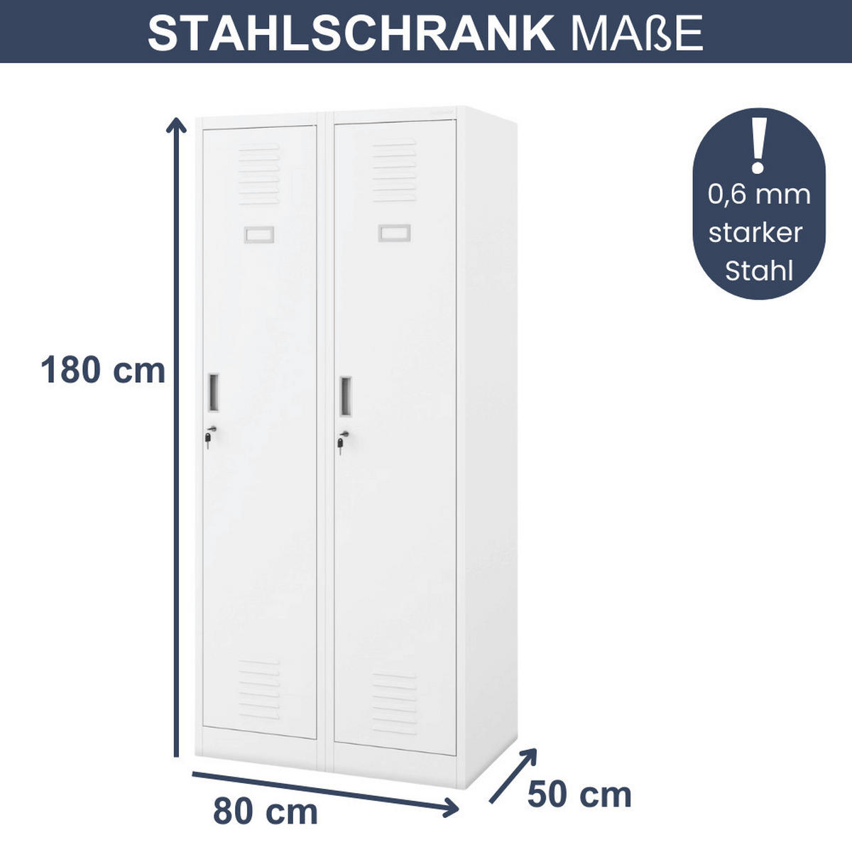 UMKLEIDESCHRANK Spind WIEN 2 Abteile 180x80x50cm Weiß - Weiß, Metall (80/180/50cm) - DELUKE