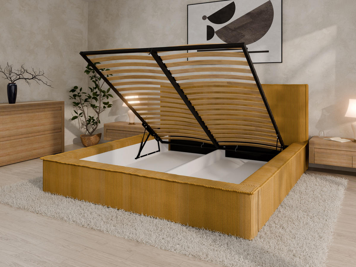 POLSTERBETT SANA 180x200cm Elegantes Polsterbett für modernen Wohnstil , ohne matratze, Currygelb - Rostfarben, Holz (180/200cm) - Panda Möbel