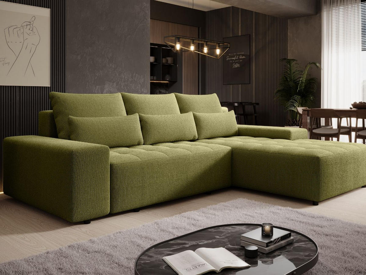 ECKSOFA Vento Grün - Schwarz/Grün, Holz/Kunststoff (280/184cm) - Graingold