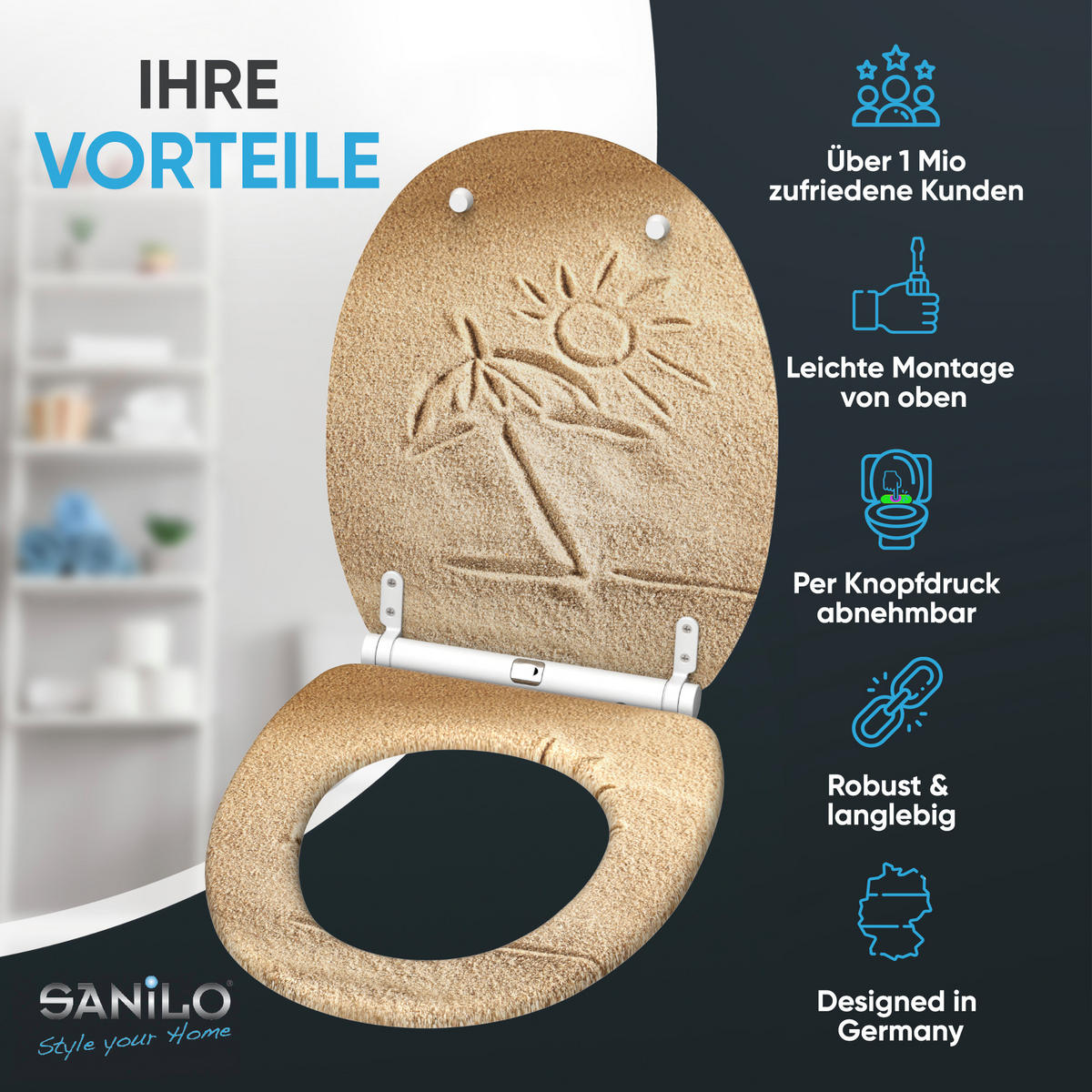 WC-SITZ mit Absenkautomatik & Top Fix Sunshine - Braun, Holzwerkstoff (37.7/5.5/48cm) - Sanilo