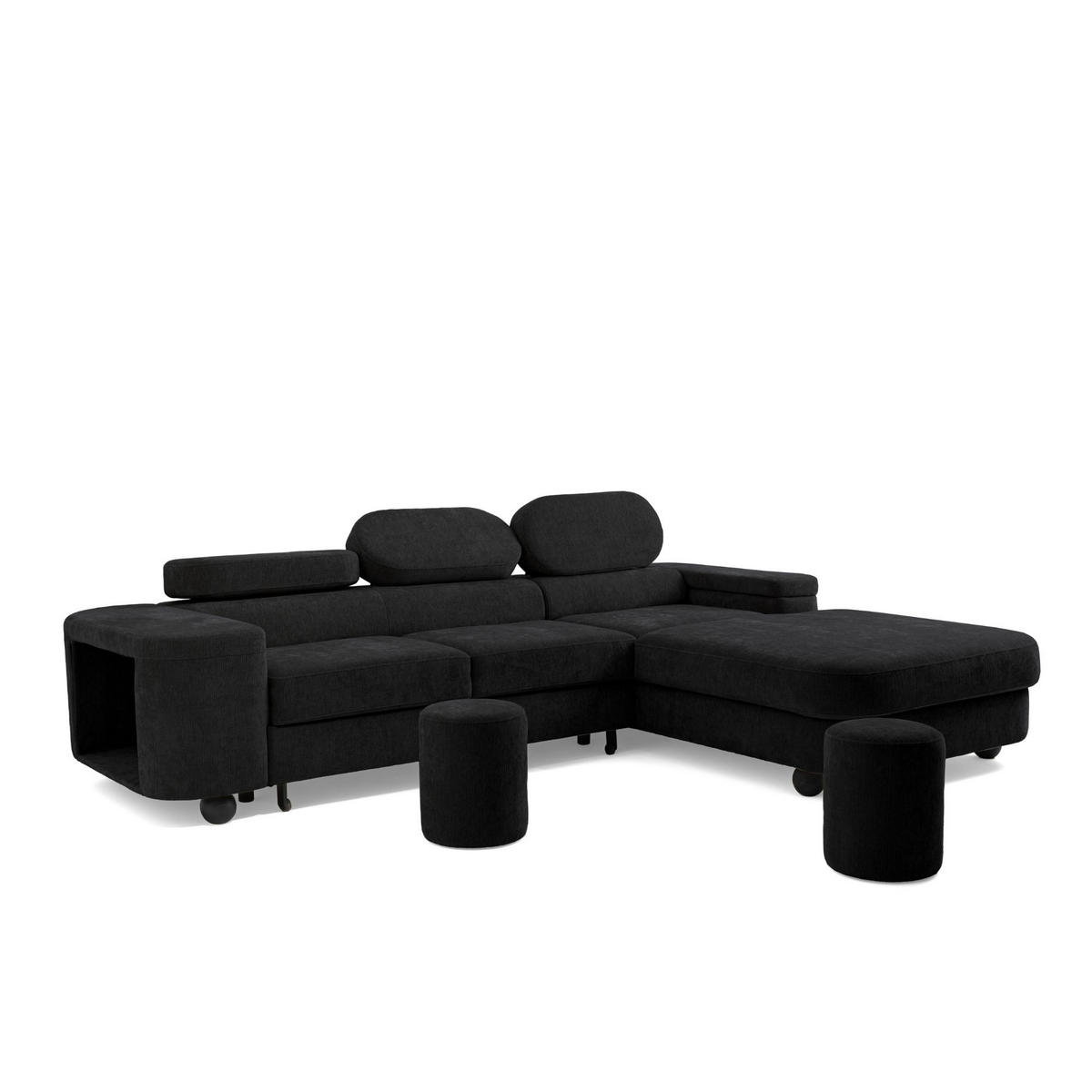 ECKSOFA LOVE L Rechts mit Schlaffunktion 124x210 Chenille Schwarz - Schwarz, Holz/Textil (205/284cm) - Muffo