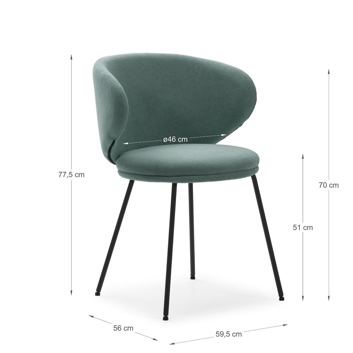 STÜHLEN (Set aus 2) aus stoff mit schwarzen metallbeinen - rush 60/58/51 cm - Grün, Textil (58/51/60cm) - Calicosy