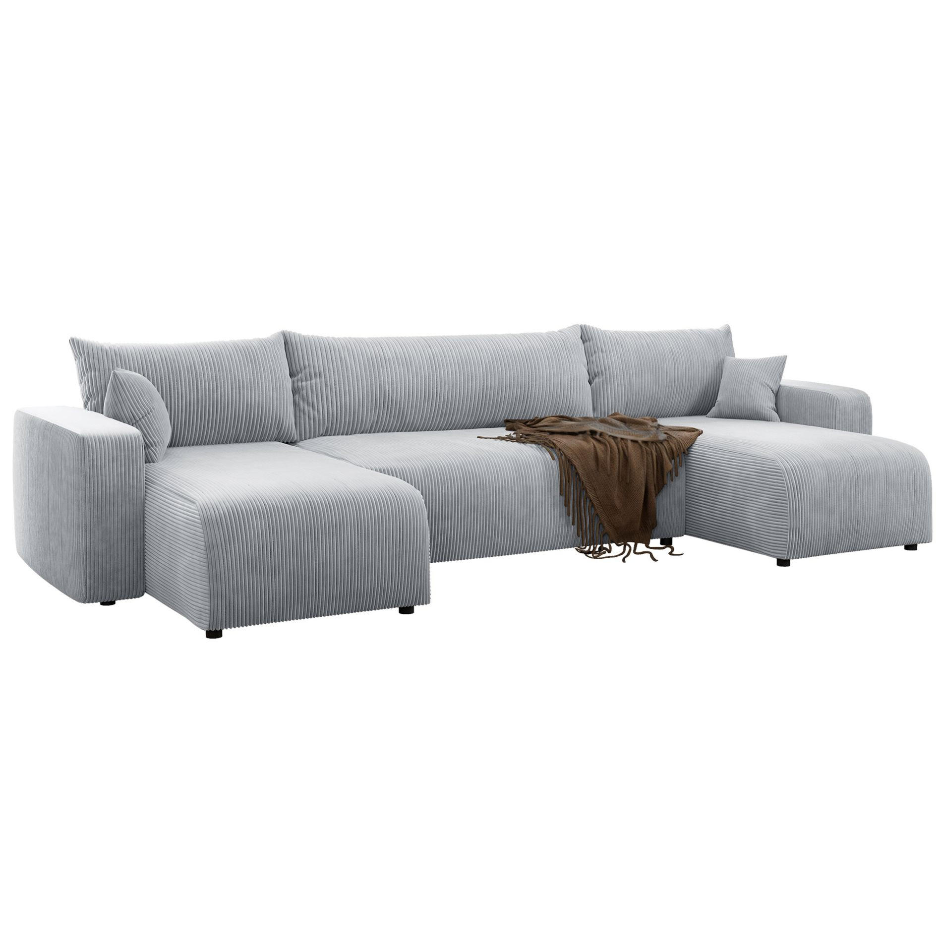 WOHNLANDSCHAFT Pianoni Hellgrau Cordbezug - Hellgrau/Schwarz, Kunststoff/Textil (312/83/140cm) - Selsey