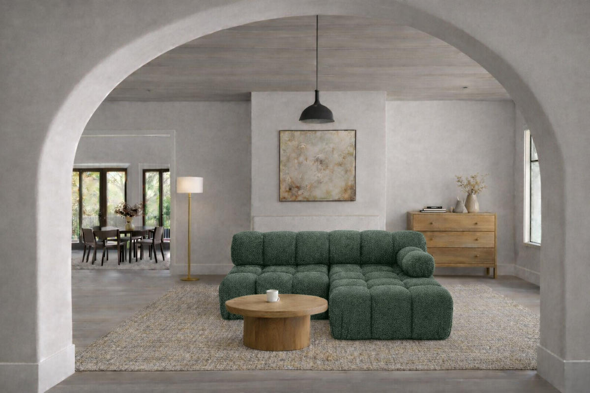 ECKSOFA L-Form Mini II Modular, Bouclé-Stoff Abriamo, Dunkelgrün, Rechts, Selia - Dunkelgrün, Holz (190/160cm) - Kaiser Möbel