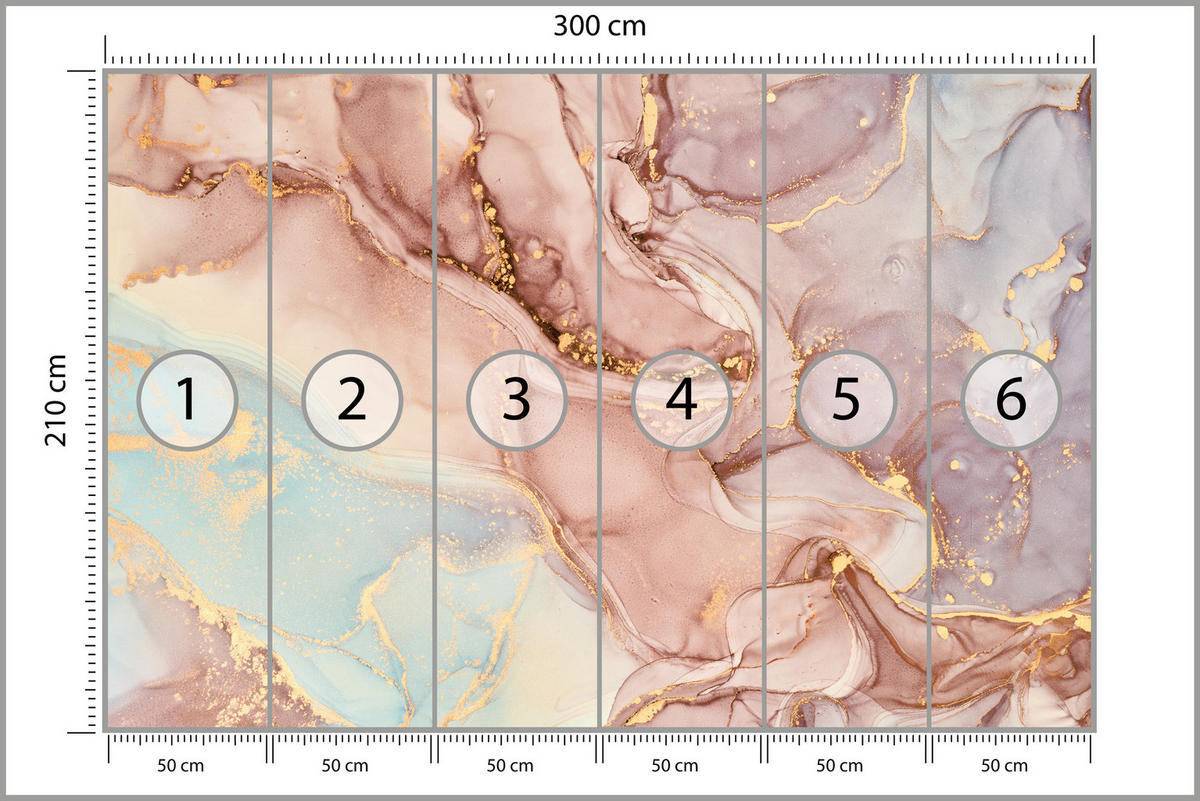 FOTOTAPETE für Wohnzimmer Bunte Marmor Abstraktion 300x210 - Blau/Beige, Papier (300/210cm) - Muralo