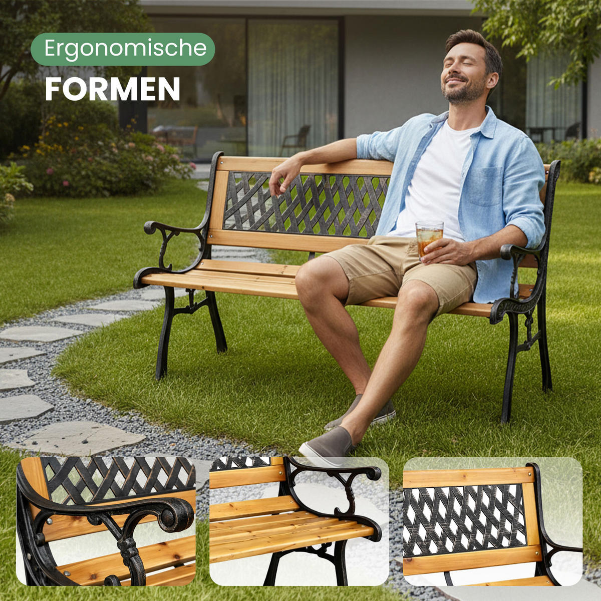 GARTENBANK MIRT Schwarz 125 x 73 x 52 cm - Braun, Holz/Metall (125/73/52cm) - Akord