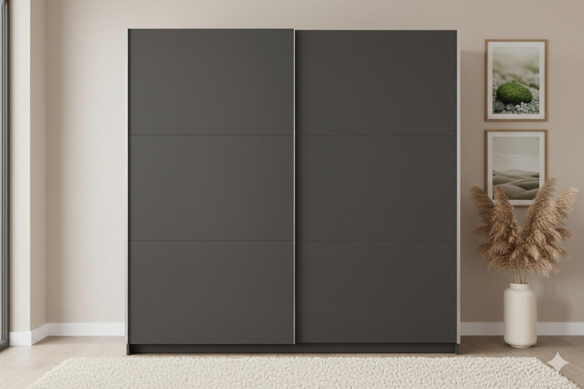 SCHWEBETÜRENSCHRANK ARLO II 150/207 cm in Graphit - Graphitfarben, Holzwerkstoff (151/59/207cm) - Deine Möbel 24