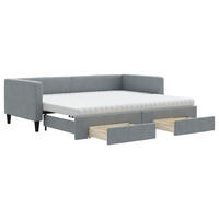 TAGESBETT Ausziehbar Mit Schubladen Hellgrau 90/200 Cm Stoff - Grau, Textil (90/200cm) - vidaXL