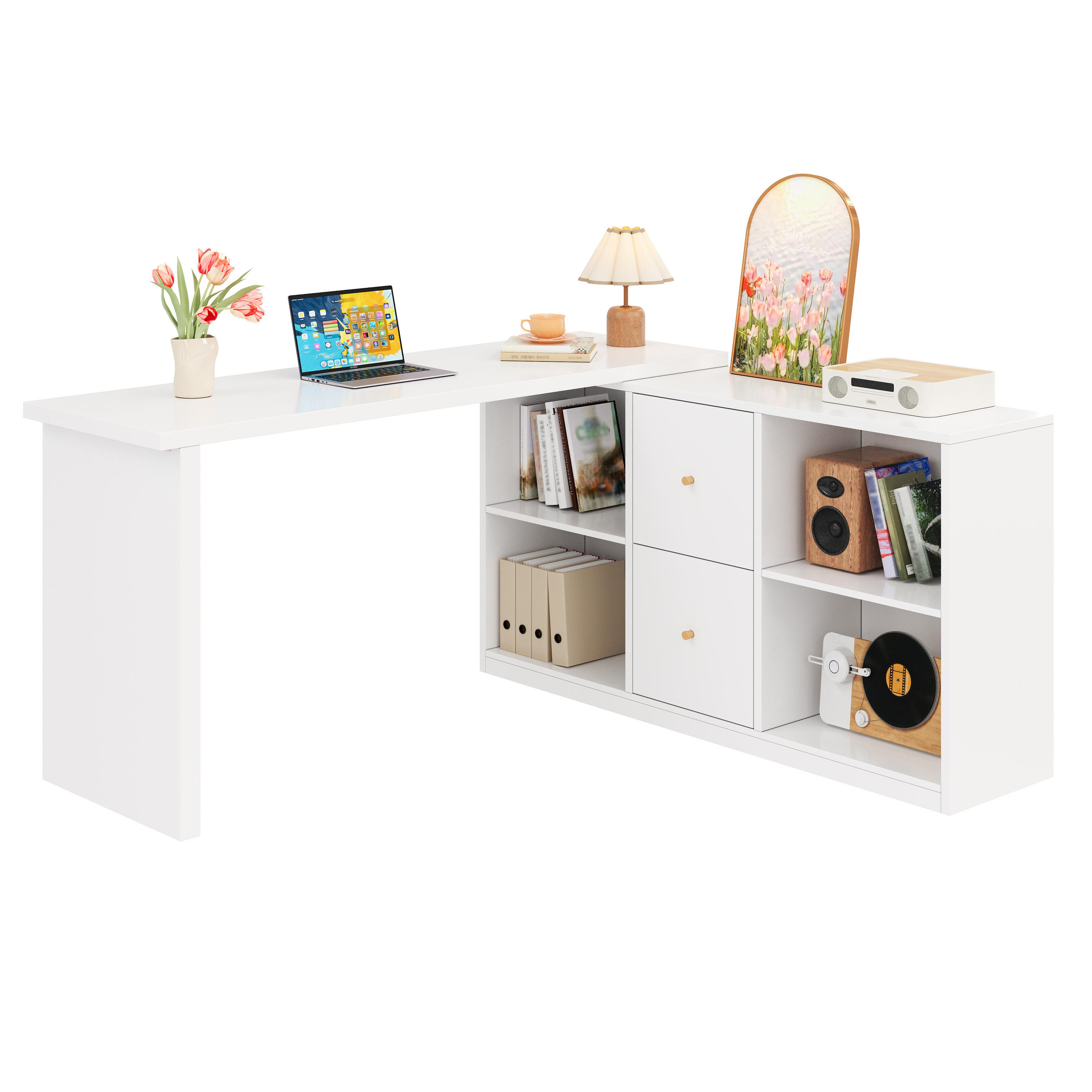 ECKSCHREIBTISCH L-Form 120cm 2 Schubladen beidseitig modern - Weiß, Holzwerkstoff (120/50/78cm) - FLIEKS