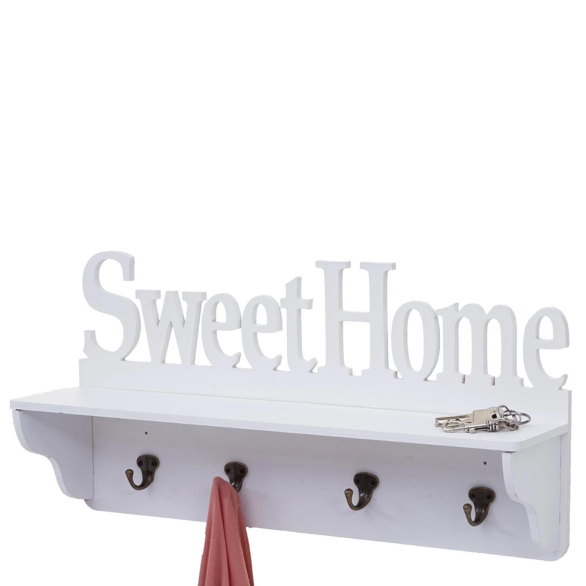 WANDGARDEROBE SWEET HOME 4 HAKEN Reinweiß - Weiß, Holz (60/30/13cm) - MCW