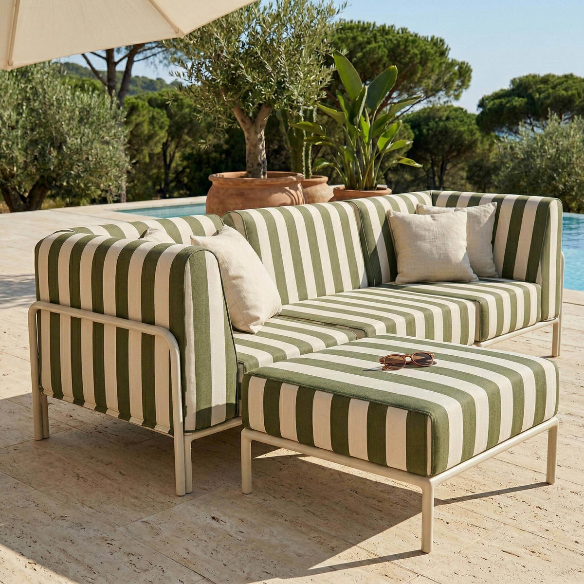 GARTENSOFA mit 4 Sitzplätzen, Khakigrün - Grün, Textil - Oviala