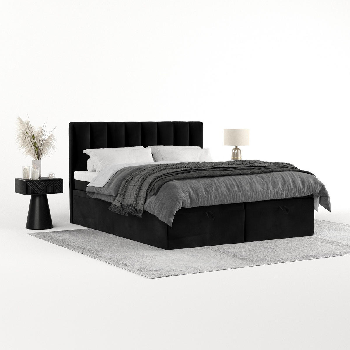 BOXBETT Lume 180/200 cm Schwarz im Kronos Stoff - Schwarz, Holz/Holzwerkstoff (180/200cm) - AltaBeds