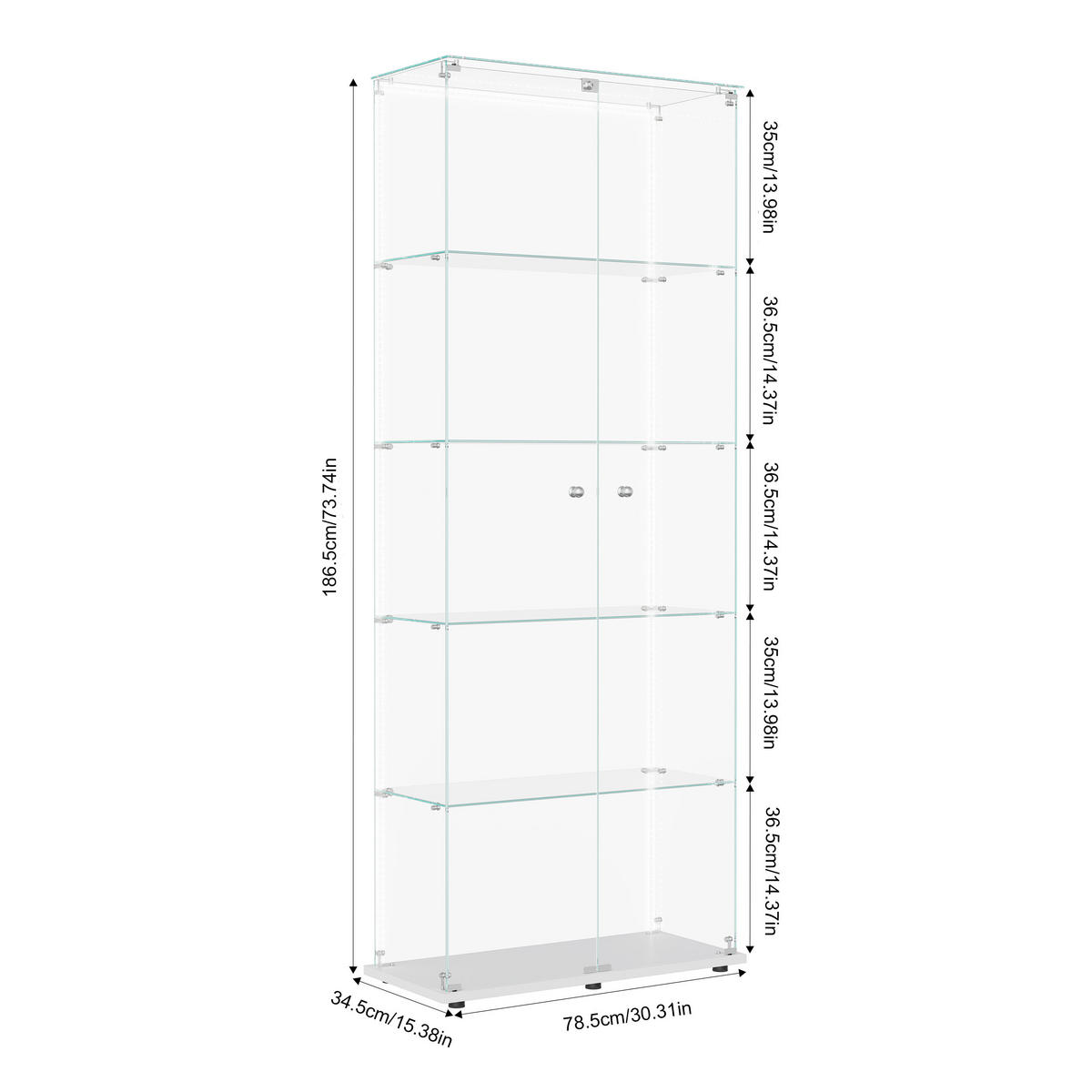 VITRINE 2 Türen, 5 Einlegeböden, LED Band, Glas, mobil, Stauraum optimal, weiß - Weiß, Glas (78.51/186.5/34.5cm) - EuroLiving