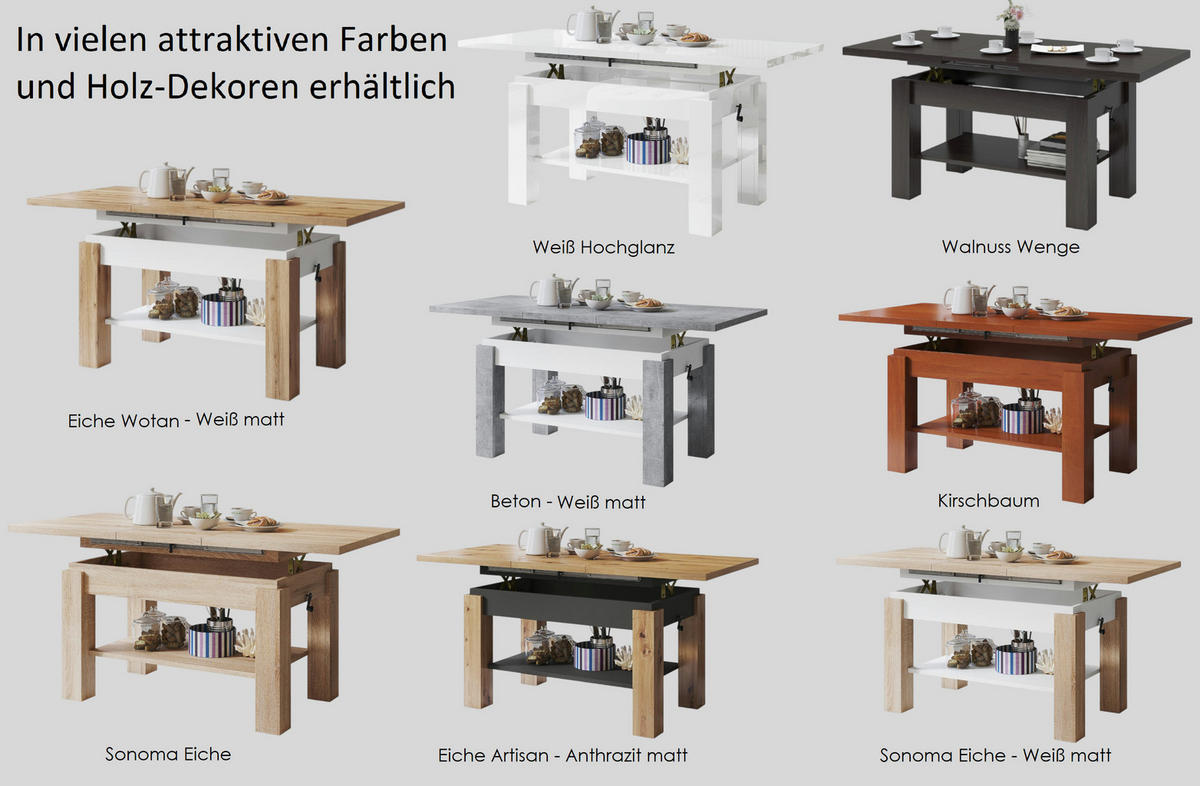 COUCHTISCH rechteckig Eiche Artisan - Anthrazit ausziehbar höhenverstellbar - Anthrazit/Eiche Artisan, Holzwerkstoff (68/110/59cm) - designimpex