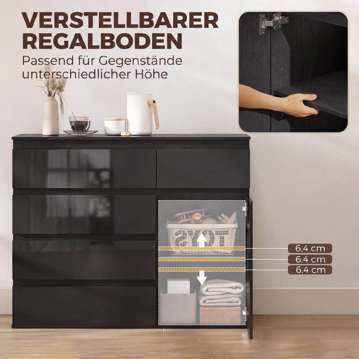 NACHTTISCH Schwarz 40.0/100.0/80.0cm - Schwarz, Holzwerkstoff (100/80/40cm)