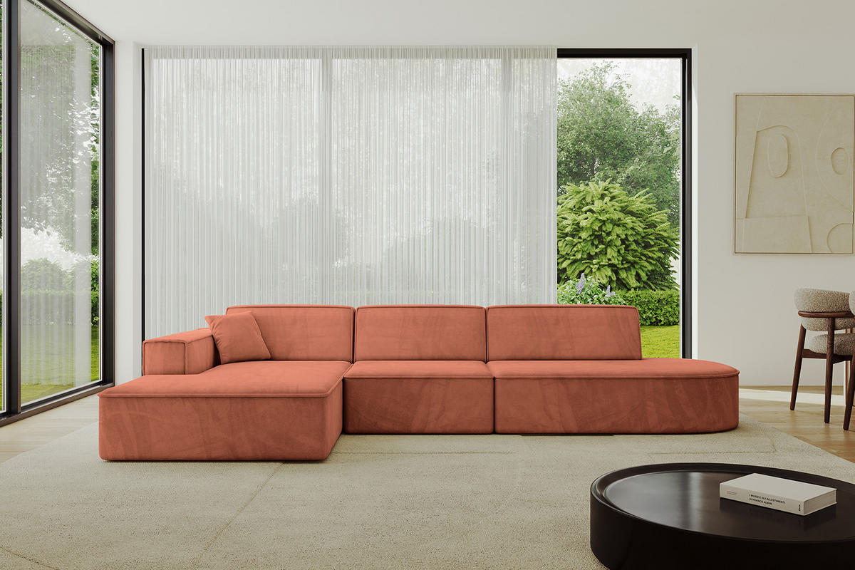 ECKSOFA Ottomane Links IREA-L2-v4 - 318x165x72,5 cm Apricot - Koralle, Holzwerkstoff/Textil (318/165cm) - ALTDECOR
