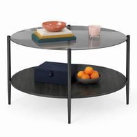 COUCHTISCH aus Glas, Holz und Eisen Ø82x45 cm Schwarz mit 2 Ablageflächen - Schwarz, Glas (82/82/45cm) - IVMEU