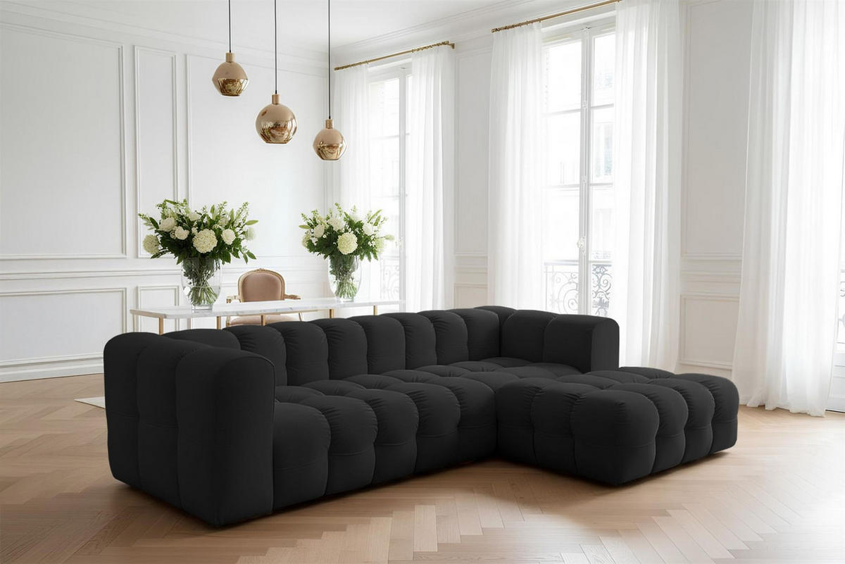 ECKSOFA Solvie In Tiffani - Schwarz, Holzwerkstoff/Textil (290/193cm) - Fun Möbel